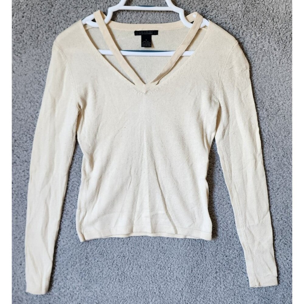The Limited Women's L/S Cut‎ Out Strappy V Neck Sweater Silk Cashmere Y2K Size S